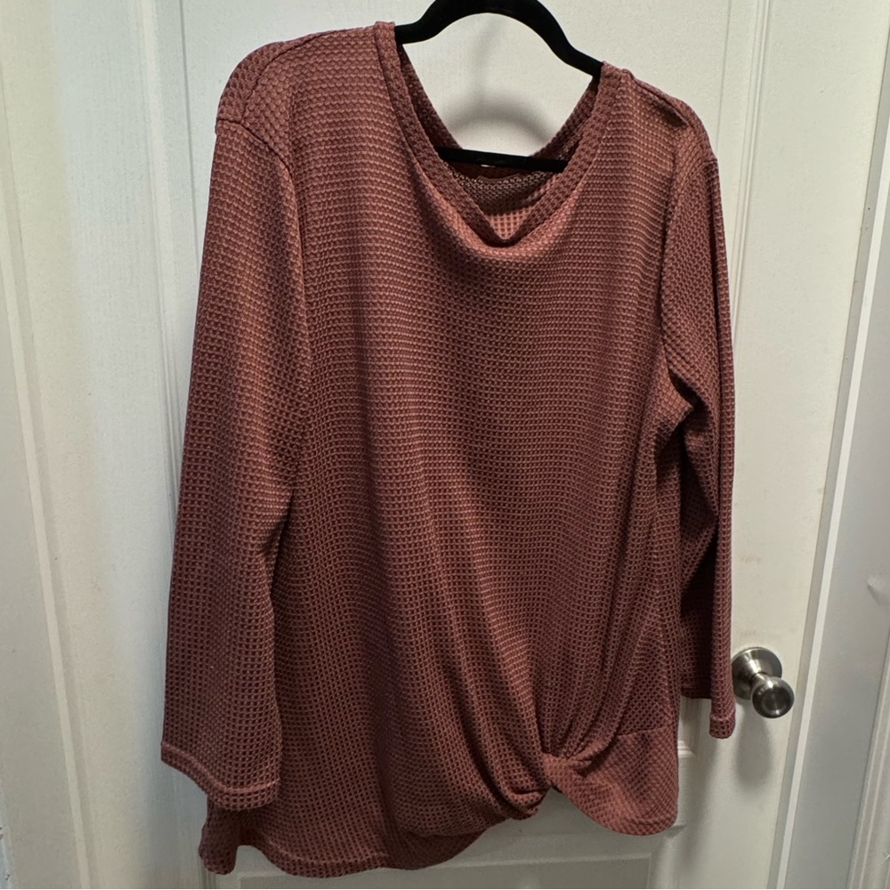 Feager Brown women’s Long Sleeve Top waffle knit size 18, front twist design